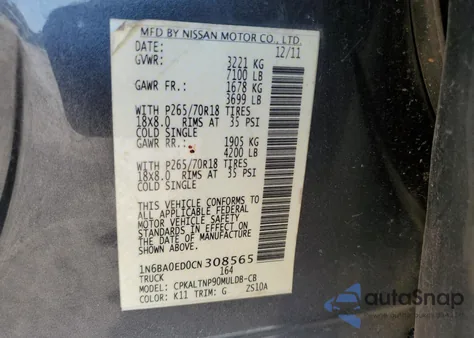 2012 Nissan Titan S from USA, damaged, VIN 1N6BA0ED0CN308565